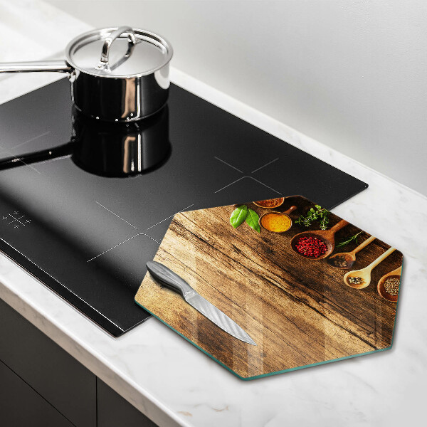 Deska szklana do kuchni Drewniane łyżki przyprawy