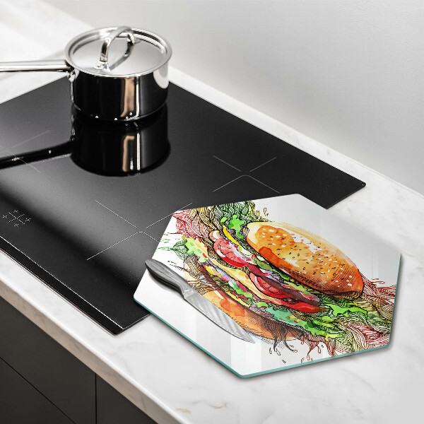 Deska szklana do kuchni Rysunek hamburger