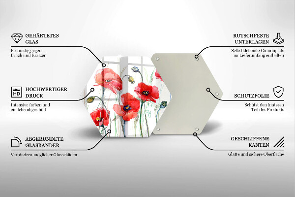 Deska szklana do kuchni Kwiaty czerwone maki