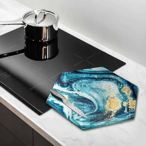 Deska kuchenna Błękitna abstrakcja złoto