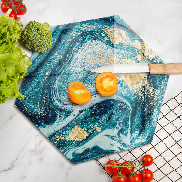 Deska kuchenna Błękitna abstrakcja złoto