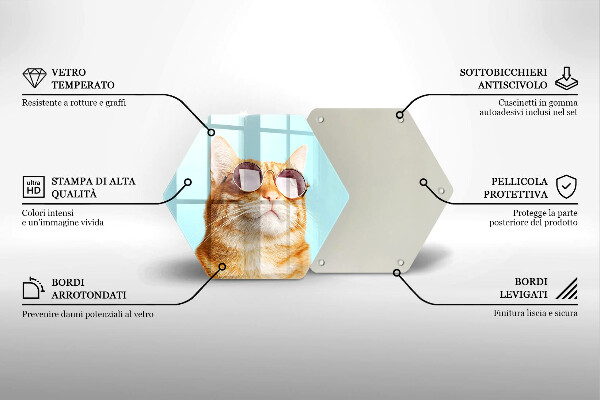 Deska szklana do kuchni Rudy kot w okularach
