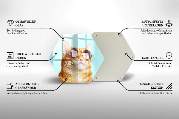 Deska szklana do kuchni Rudy kot w okularach