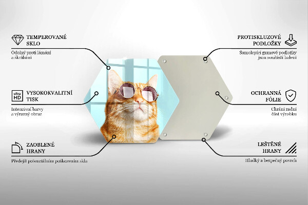 Deska szklana do kuchni Rudy kot w okularach