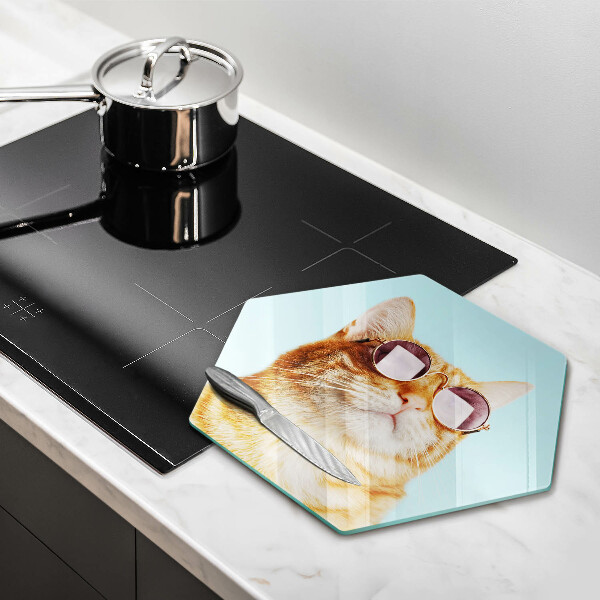 Deska szklana do kuchni Rudy kot w okularach