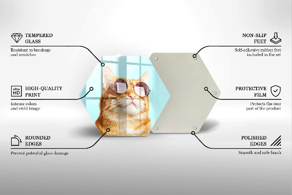 Deska szklana do kuchni Rudy kot w okularach