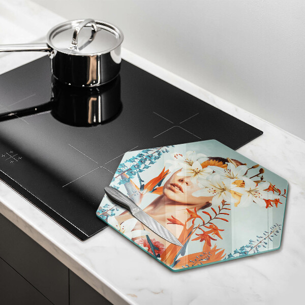 Deska szklana do kuchni Kobieta w kwiatach