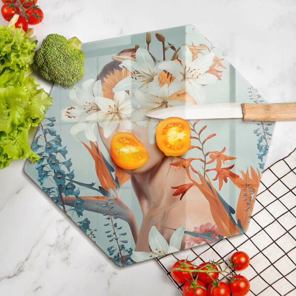 Deska szklana do kuchni Kobieta w kwiatach