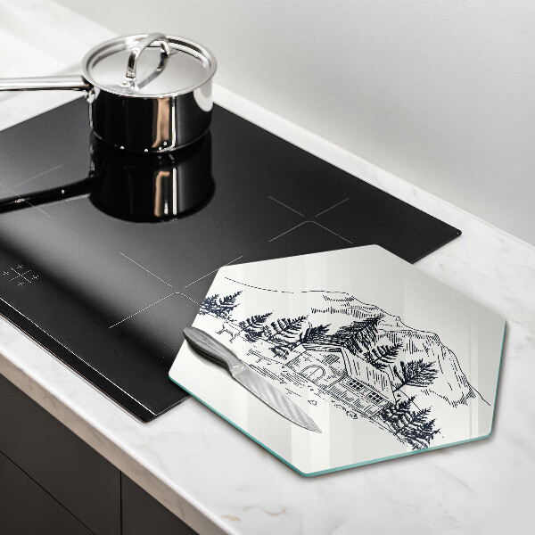 Deska szklana do kuchni Rysunek domek w górach