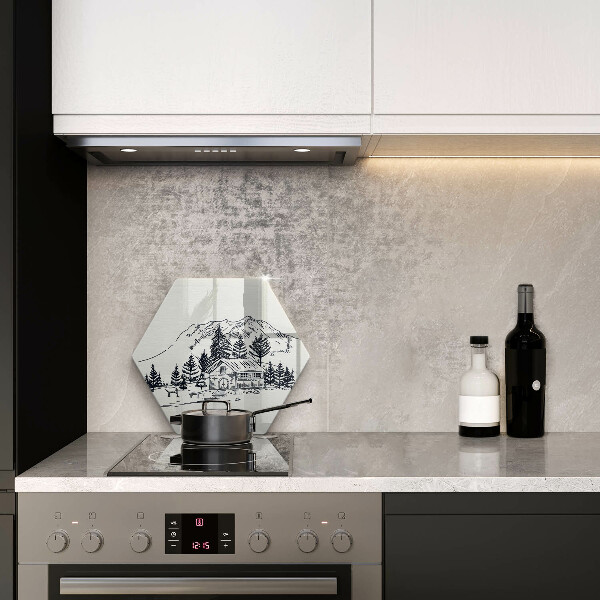 Deska szklana do kuchni Rysunek domek w górach