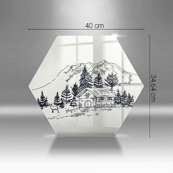 Deska szklana do kuchni Rysunek domek w górach