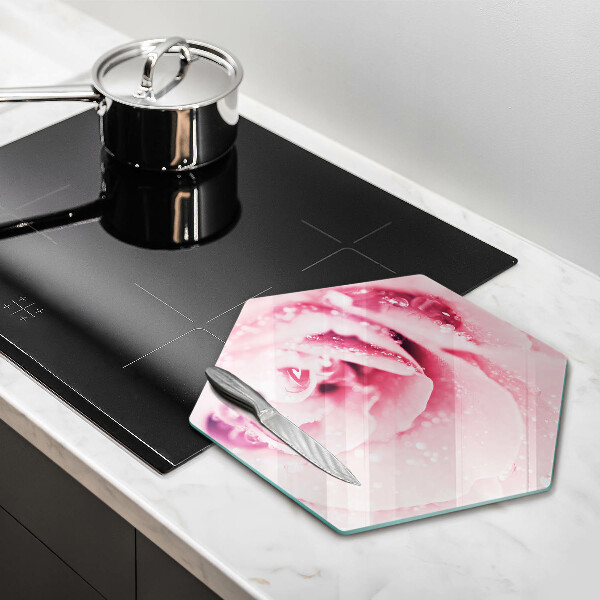 Deska szklana do kuchni Krople rosy i kwiat róży