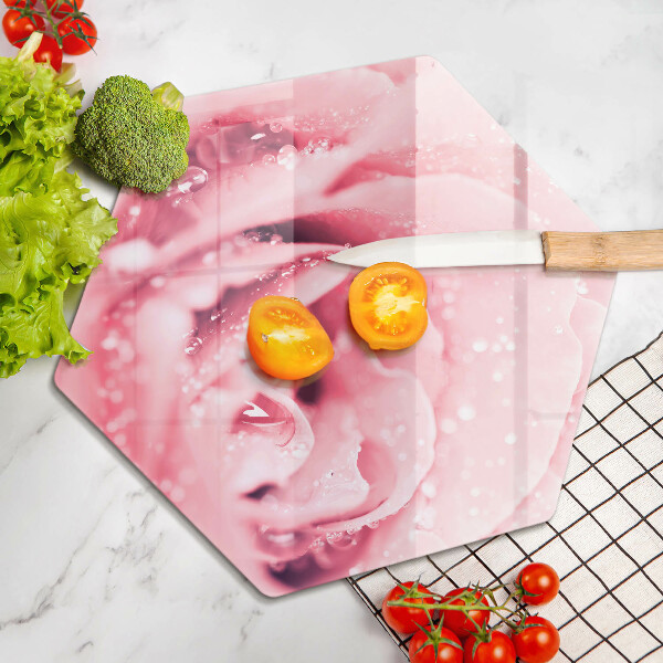 Deska szklana do kuchni Krople rosy i kwiat róży