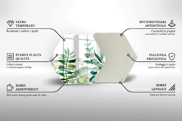 Deska szklana do kuchni Ilustracja liście rośliny