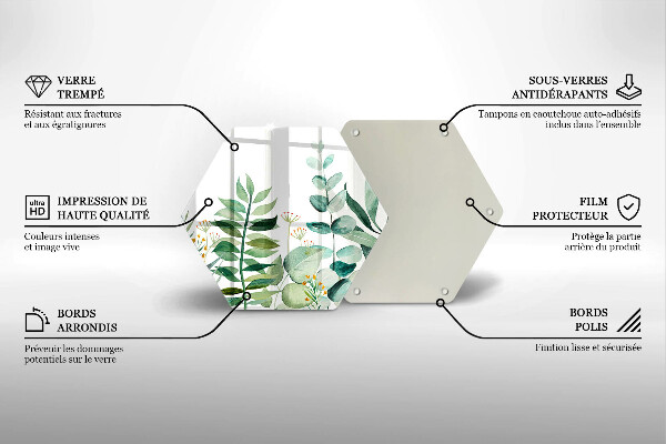 Deska szklana do kuchni Ilustracja liście rośliny