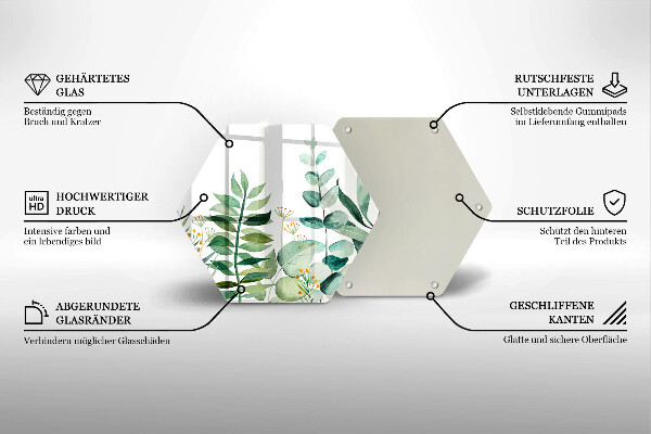 Deska szklana do kuchni Ilustracja liście rośliny
