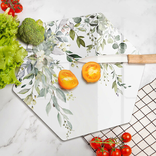 Deska szklana do kuchni Ozdobne liście i kwiaty