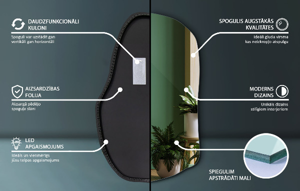 Lustro o nieregularnym kształcie led unikalne 100x65 cm
