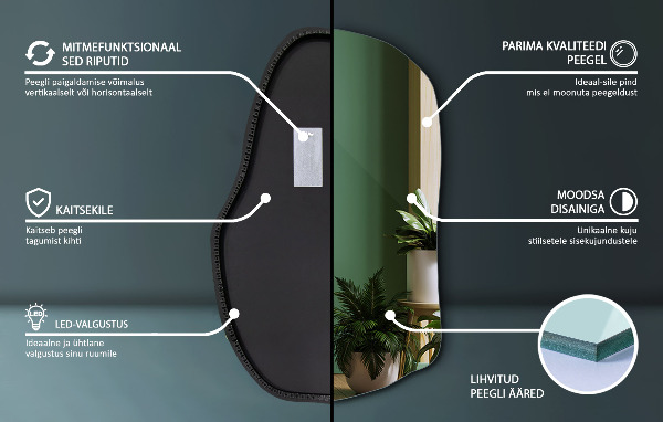 Lustro o nieregularnym kształcie led unikalne 100x65 cm