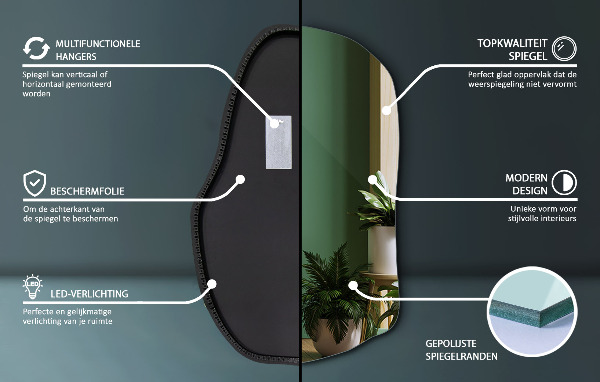 Nietypowe lustro z podświetleniem nowoczesna dekoracja 70x46 cm