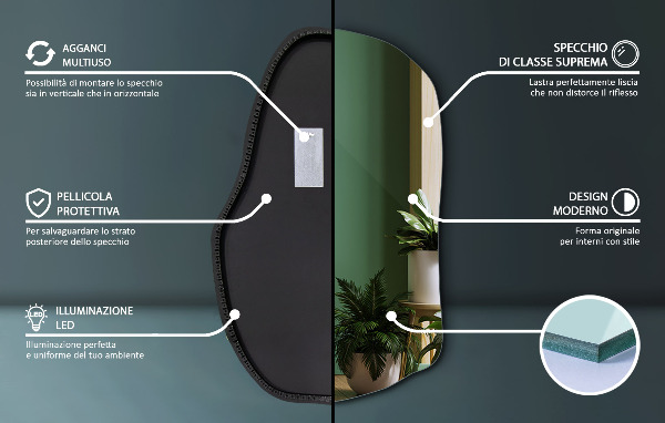 Lustro o nieregularnym kształcie led 80x52 cm