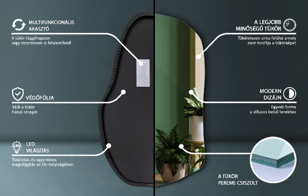 Lustro o nieregularnym kształcie led 80x52 cm