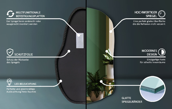 Lustro asymetryczne led nowoczesne 90x59 cm