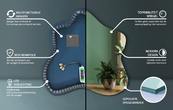 Lustro asymetryczna plama LED 48x48 cm