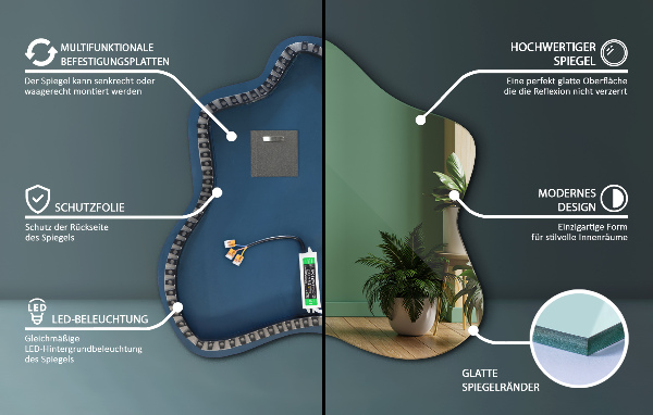 Lustro asymetryczne plama LED 58x58 cm