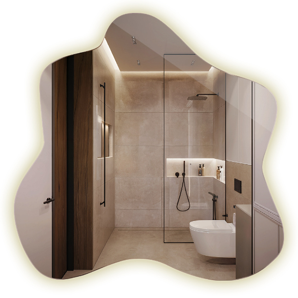 Lustro asymetryczny kleks LED 68x67 cm