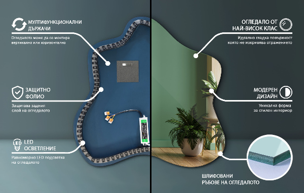 Lustro asymetryczne kleks LED 77x77 cm