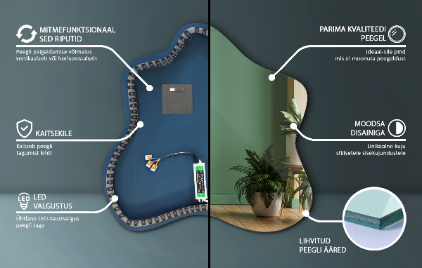 Lustro asymetryczne kleks LED 77x77 cm