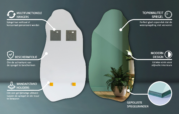 Lustro o nieregularnym kształcie dekoracyjne na ścianę 40x80