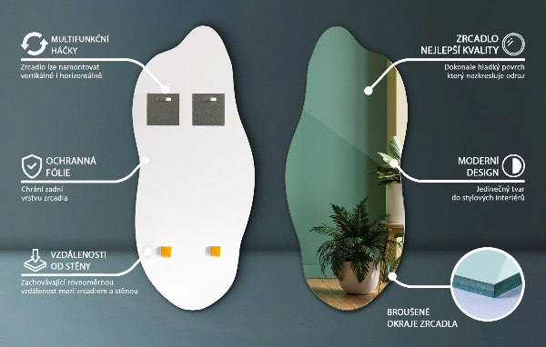 Lustro niesymetryczne nowoczesne 45x100 cm