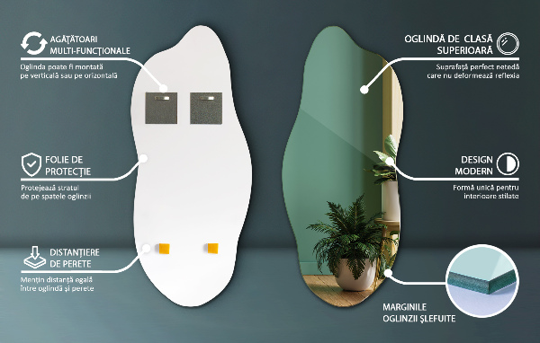 Lustro niesymetryczne nowoczesne 45x100 cm