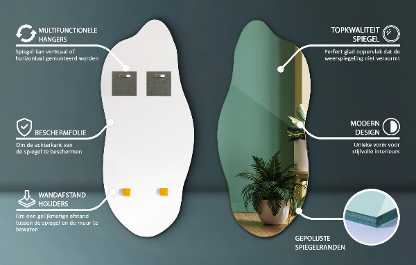 Lustro niesymetryczne nowoczesne 45x100 cm