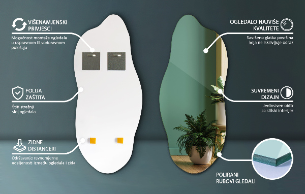 Lustro niesymetryczne nowoczesne 45x100 cm