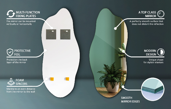 Lustro niesymetryczne nowoczesne 45x100 cm
