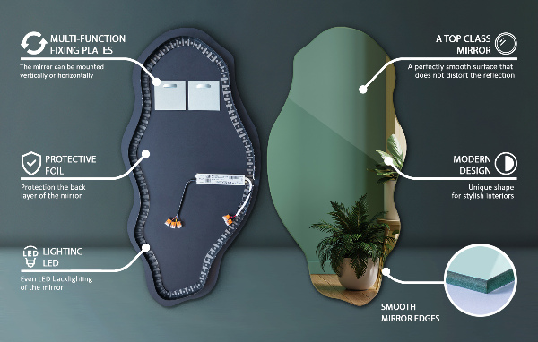 Nieregularne lustro podświetlane ścienne 45x90 cm