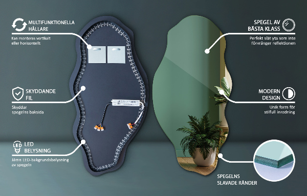 Nieregularne lustro podświetlane ścienne 45x90 cm