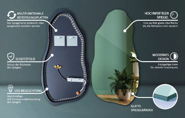 Lustro o nieregularnym kształcie led 45x90 cm