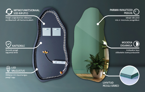 Lustro o nieregularnym kształcie led 45x90 cm