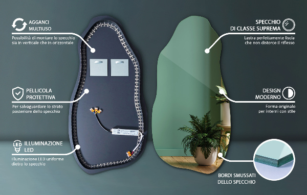 Lustro asymetryczne led nowoczesne 50x100 cm