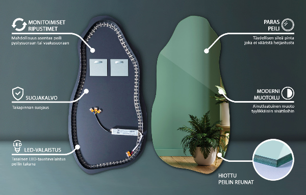 Lustro asymetryczne led nowoczesne 50x100 cm