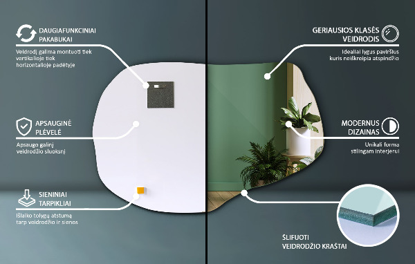 Lustro kształt organiczny bez ramy 80x52 cm