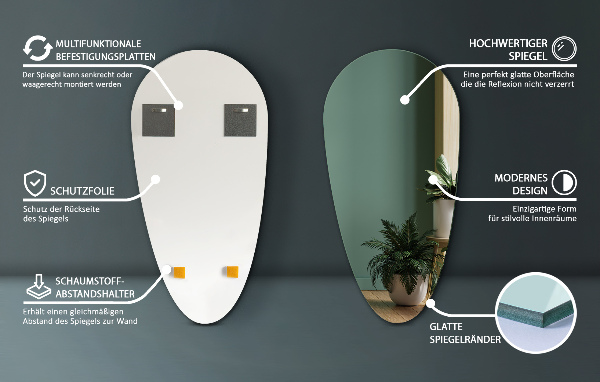 Lustro kształt nieregularny łezka bez ramy 40x80 cm