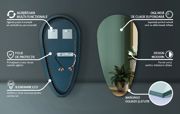 Lustro łezka led 35x70 cm