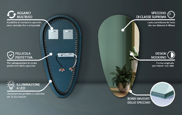 Lustro led kropla wody 45x90 cm