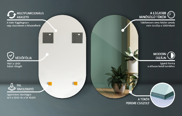 Bezramowe modne lustro owalne 40x70 cm