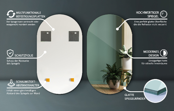 Lustro wiszące owalne bez ramy 46x80 cm